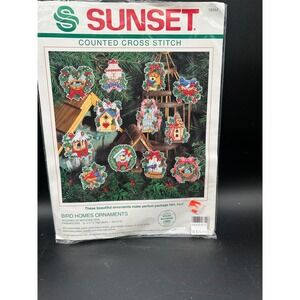 Vintage Sunset Cross Stitch Kit Birdhouse Ornament Wreath Cardinal Lantern Decor